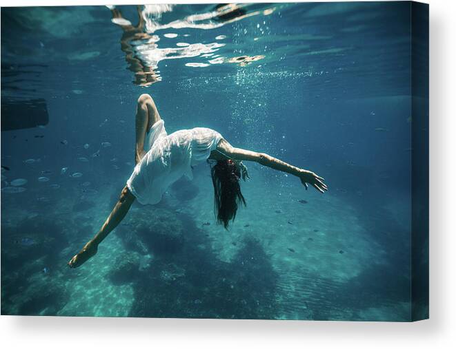 Swim Canvas Print featuring the photograph Underwater White Dress VIII by Gemma Silvestre