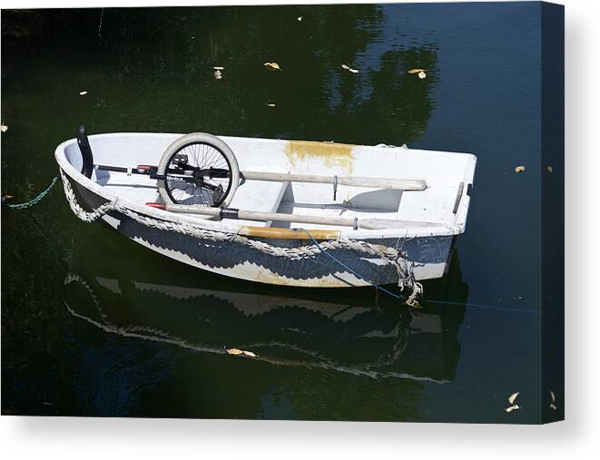 Whimsical Canvas Print featuring the photograph Unicycle Dinghy by Bob VonDrachek