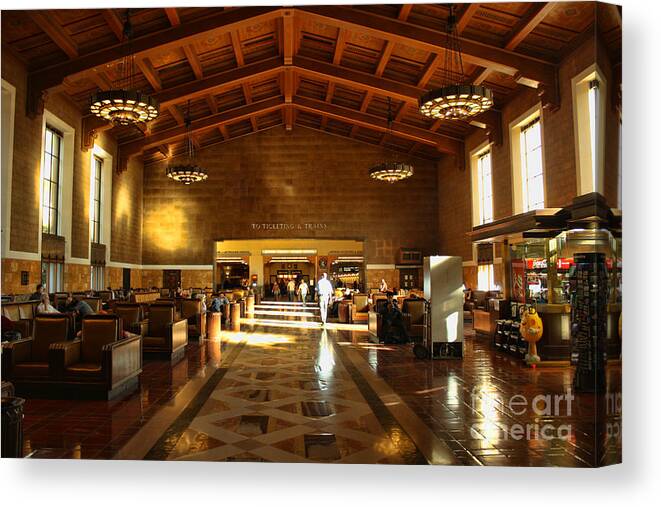 Union Station Canvas Print featuring the photograph Union Station LA Lobby by Tommy Anderson