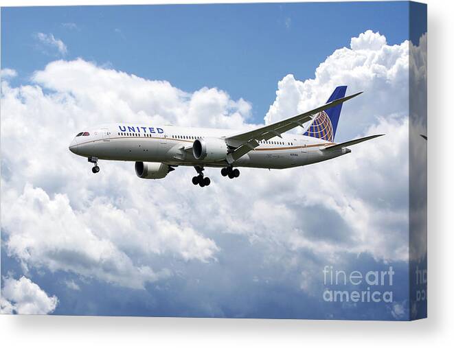 United Canvas Print featuring the digital art United Airlines Boeing 777 Dreamliner by Airpower Art