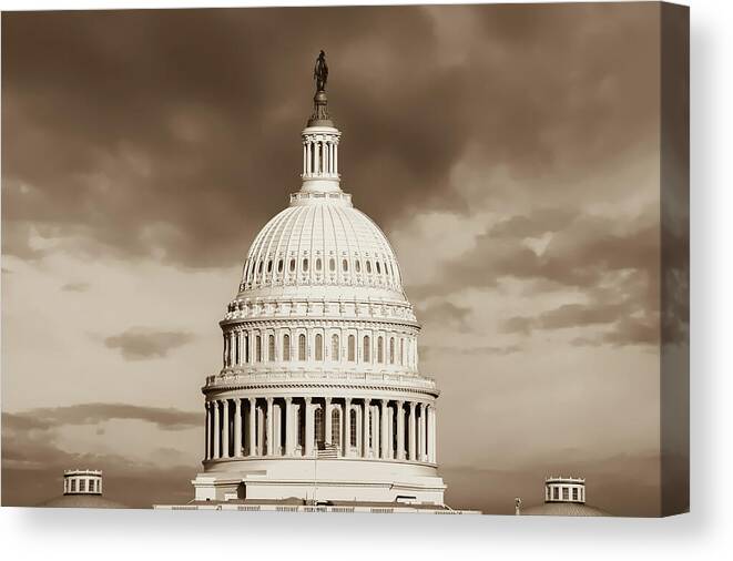 Washington Dc Canvas Print featuring the photograph United States Capitol Building - Washington D.C. - Sepia by Gregory Ballos