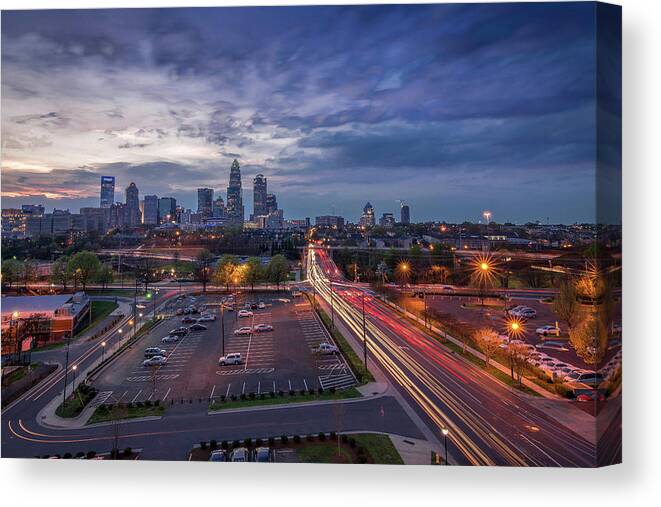 Charlotte Canvas Print featuring the photograph Uptown Charlotte Rush Hour by Serge Skiba