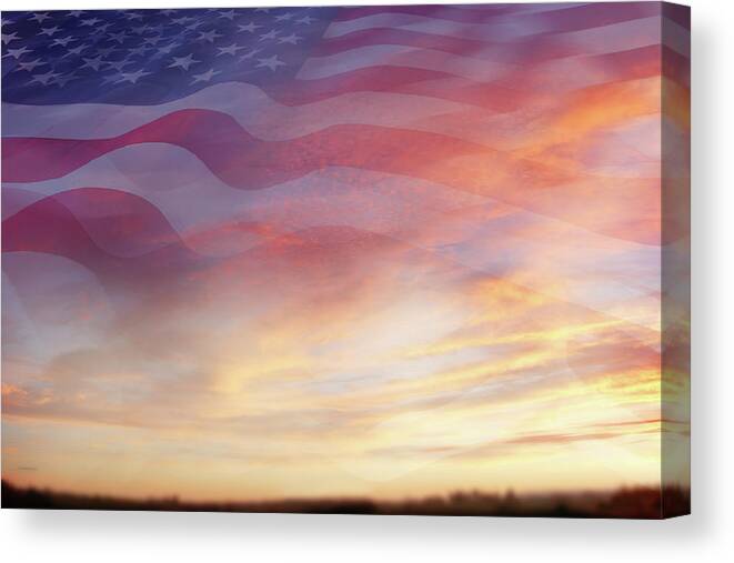 American Flag Canvas Print featuring the digital art U.S. flag in sky 1 by Les Cunliffe