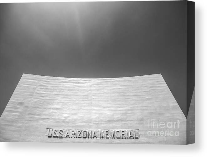 Uss Arizona Canvas Print featuring the photograph USS Arizona Memorial in Black and White by Diane Diederich