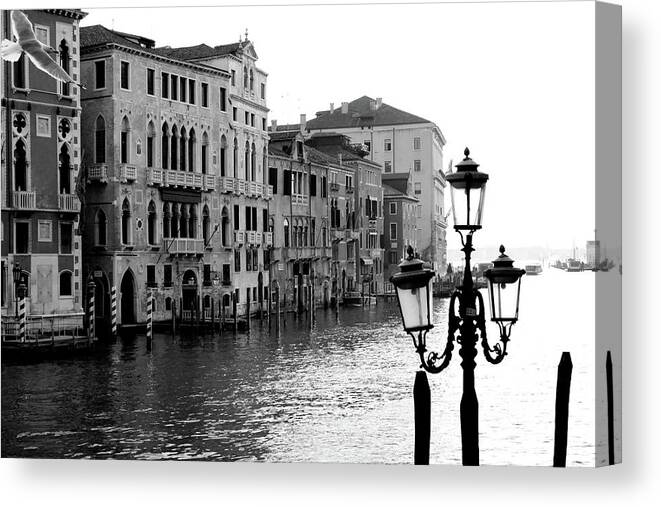 Black And White Canvas Print featuring the photograph Venetian Canal by Rebekah Zivicki