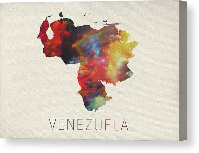 Venezuela Canvas Print featuring the mixed media Venezuela Watercolor Map by Design Turnpike