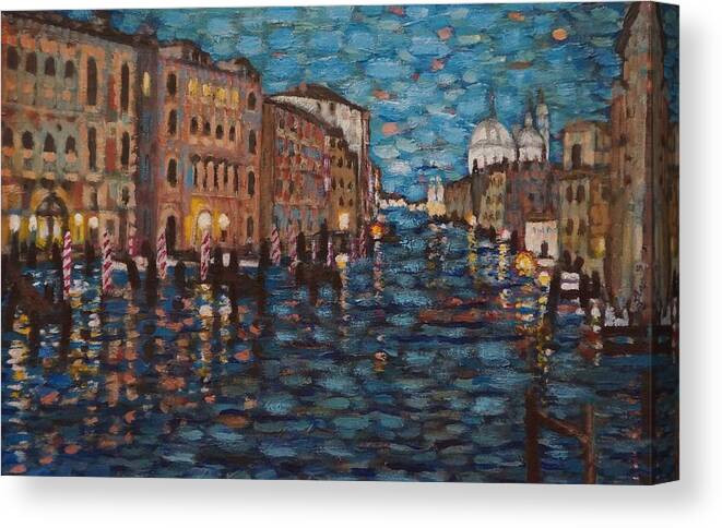 Landscape Canvas Print featuring the painting Venice at Night by Fran Steinmark