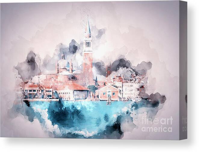 Venice Canvas Print featuring the digital art Venice Italy Watercolour by Jack Torcello