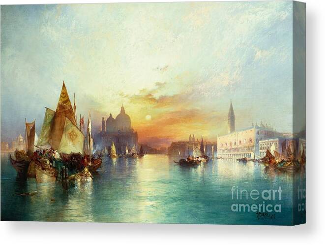 Venetian Scene Canvas Print featuring the painting Venice, 1897 by Thomas Moran