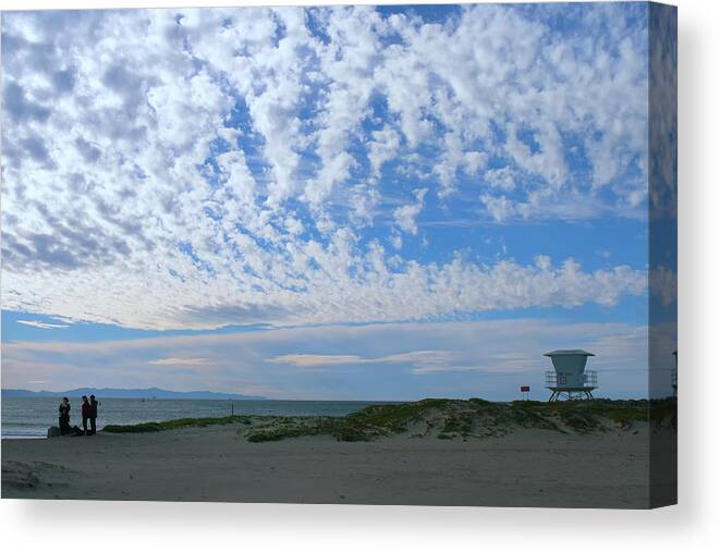 Ventura Beach Canvas Print featuring the photograph Ventura Beach with Blue Sky and Puffy Clouds by Ram Vasudev