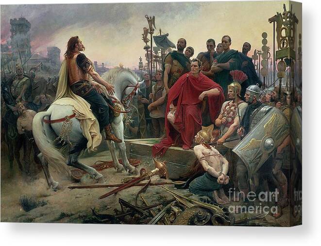 Vercingetorix Canvas Print featuring the painting Vercingetorix throws down his arms at the feet of Julius Caesar by Lionel Noel Royer