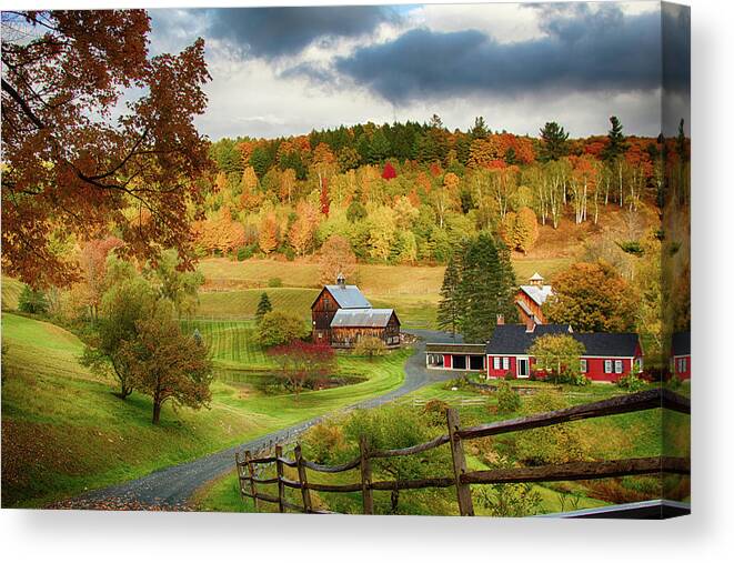 Sleepy Hollow Farm Canvas Print featuring the photograph Vermont Sleepy Hollow in fall foliage by Jeff Folger