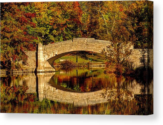 Autumn Scenic Canvas Print featuring the photograph Verona Park Bridge in Verona NJ by Geraldine Scull