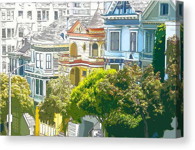 Victorian Canvas Print featuring the digital art Victorian Painted Ladies Houses in San Francisco California by Anthony Murphy