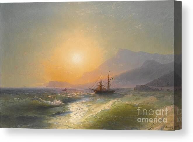 Ivan Konstantinovich Aivazovsky 1817-1900 View From Cap Martin With Monaco In The Distance. Sun Lighting Canvas Print featuring the painting View From Cap Martin With Monaco In The Distance by MotionAge Designs