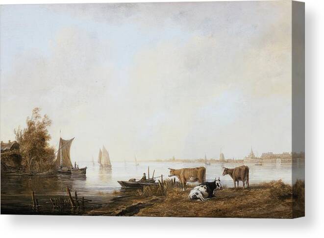 View Of The Maas Near Dordrecht Canvas Print featuring the painting View of the Maas near Dordrecht by MotionAge Designs