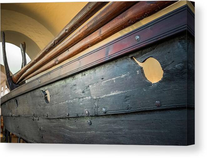 Antique Canvas Print featuring the photograph Viking Ship Museum Oars Detail by Adam Rainoff
