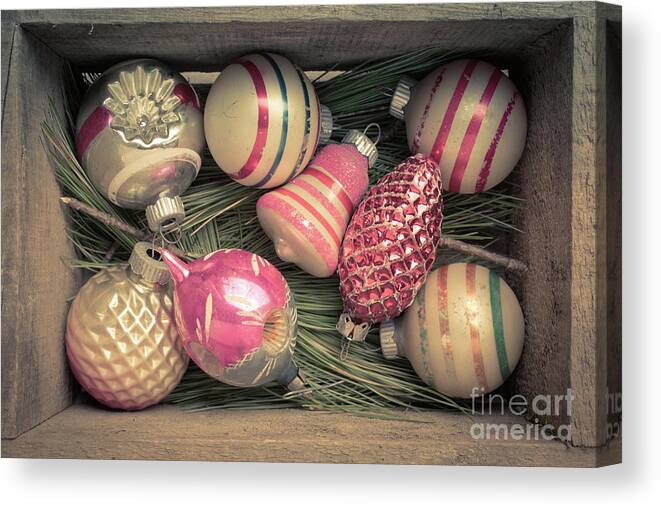 Christmas Canvas Print featuring the photograph Vintage Christmas Baubles Ornaments by Edward Fielding