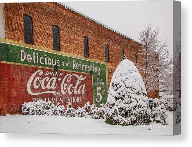 Red Canvas Print featuring the photograph Vintage Coca Cola Sign New Albany Mississippi by T Lowry Wilson