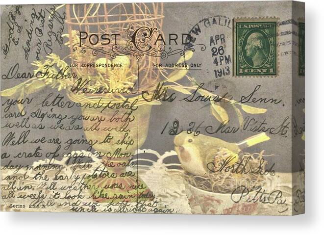 Vintage Canvas Print featuring the photograph Vintage Post Card from 1913 by Janette Boyd