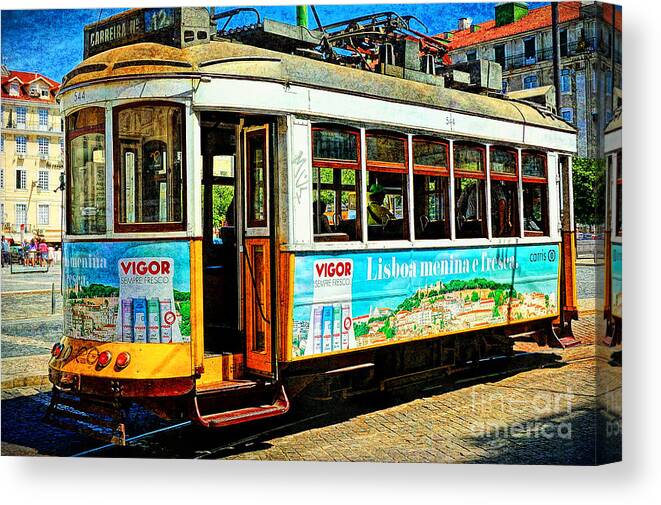 Portugal Canvas Print featuring the photograph Vintage Street Tram in Lisbon by Sue Melvin