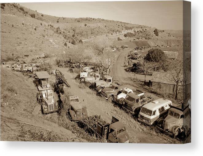 Vintage Canvas Print featuring the photograph Vintage Truck yard by Darrell Foster