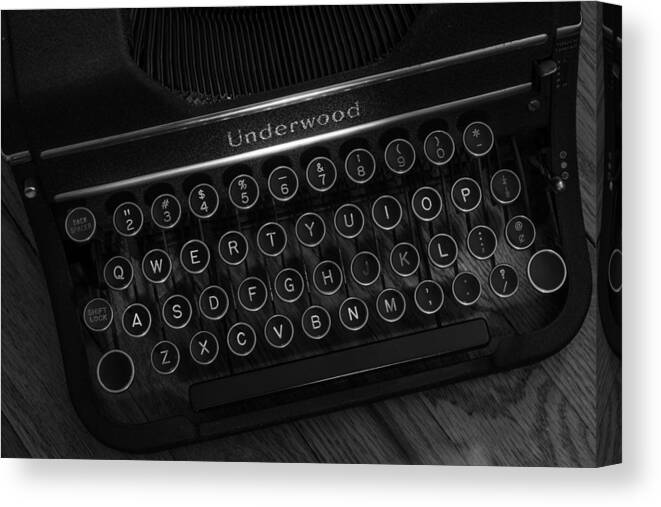 Terry D Photography Canvas Print featuring the photograph Vintage Underwood Typewriter Black and White by Terry DeLuco