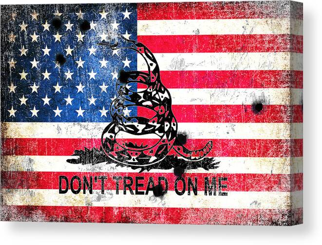 Snake Canvas Print featuring the digital art Viper n Bullet Holes on Old Glory by M L C