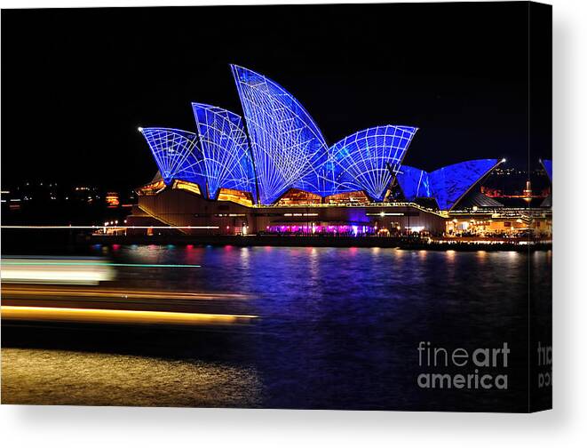 Photography Canvas Print featuring the photograph Vivid Sydney - Opera House Blue Geometry by Kaye Menner by Kaye Menner