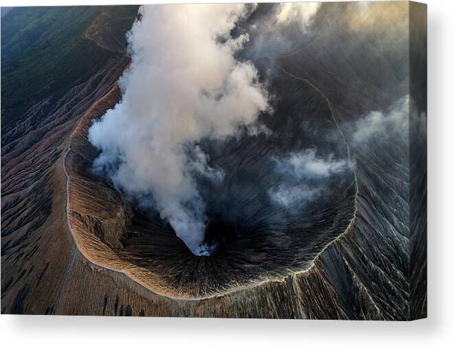 Travel Canvas Print featuring the photograph Volcanic crater from above by Pradeep Raja Prints