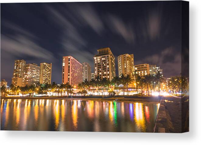 Landscape Canvas Print featuring the photograph Waikiki Nights by Brian Governale