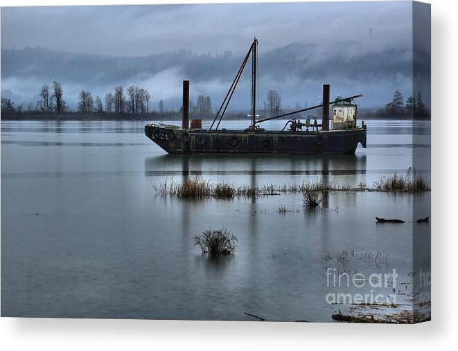 Tug Boat Canvas Print featuring the photograph Waiting For The Barge by Adam Jewell