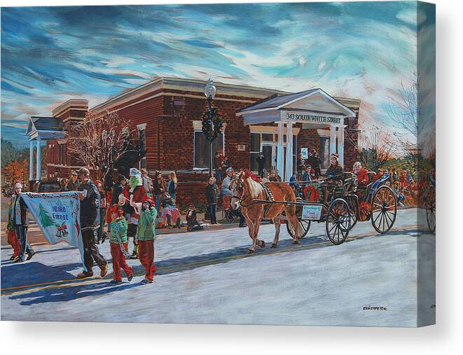 Wake Forest Canvas Print featuring the painting Wake Forest Christmas Parade by Tommy Midyette