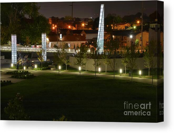 Jeffersonville Canvas Print featuring the photograph Walking Bridge After Dark by Bob Phillips