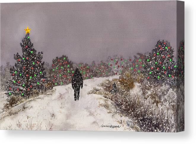 Snowy Painting Canvas Print featuring the painting Walking Into the Light by Anne Gifford
