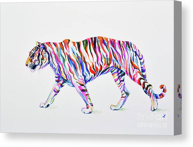 Tiger Canvas Print featuring the painting Walking Tiger by Zaira Dzhaubaeva