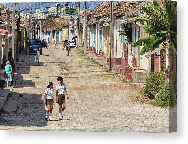 Modern Day Cuba Canvas Print featuring the photograph Walking to School by Dawn Currie