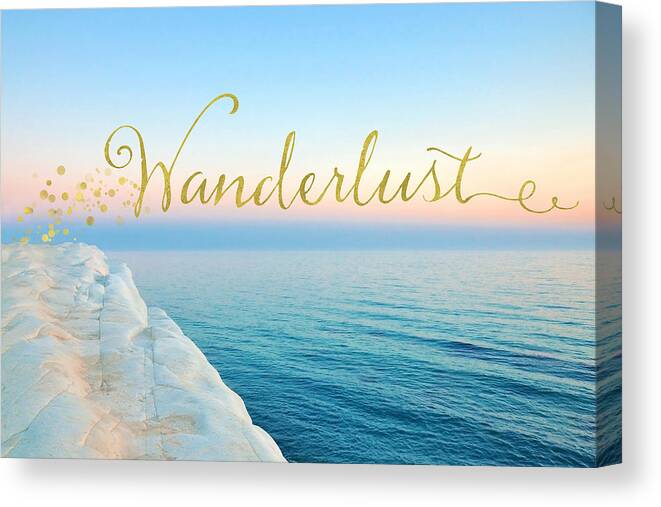 Wander Canvas Print featuring the mixed media Wanderlust, Santorini Greece ocean coastal sentiment art by Tina Lavoie