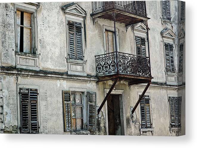 Lindau Austria Canvas Print featuring the photograph Abandoned War Torn Building in Bregenz Austria by Ginger Wakem