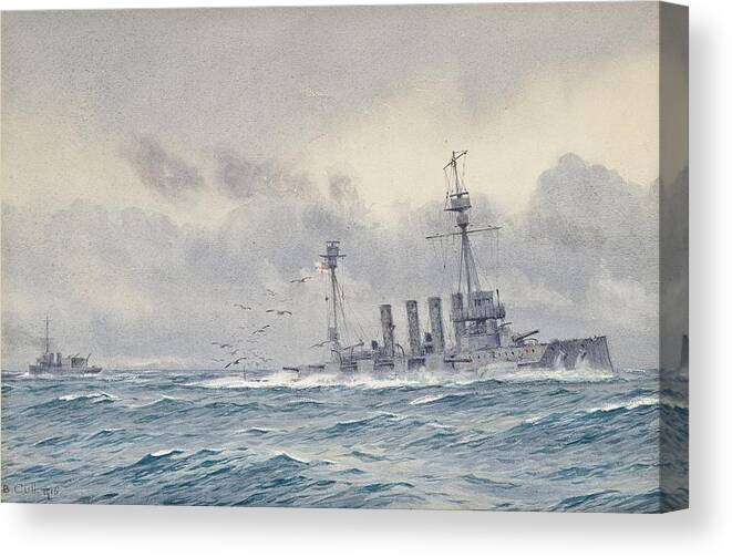 Alma Claude Burlton Cull (1880-1931) The Sinking Of H.m.s. Warrior After The Battle Of Jutland Canvas Print featuring the painting Warrior after the Battle of Jutland by MotionAge Designs
