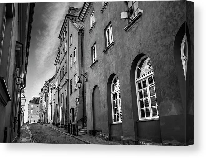 Warsaw Canvas Print featuring the photograph Warsaw Street in Black and White by Carol Japp