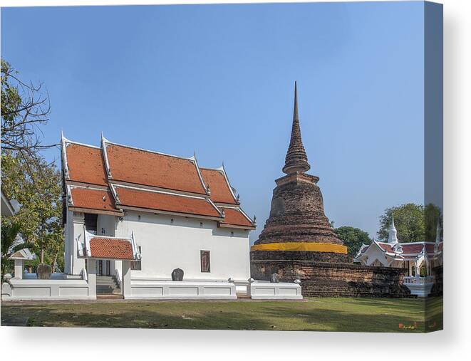 Temple Canvas Print featuring the photograph Wat Traphang Thong Lang Phra Ubosot and Main Chedi DTHST0168 by Gerry Gantt