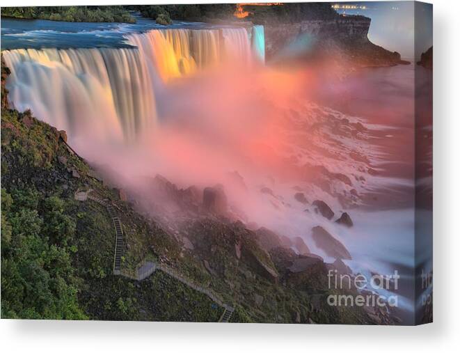 Niagara Falls Canvas Print featuring the photograph Waterfall Night Lights by Adam Jewell