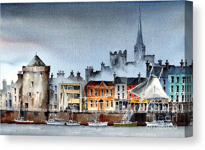Val Byrne Canvas Print featuring the painting WATERFORD City Quays by Val Byrne