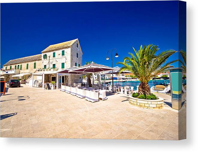Croatia Canvas Print featuring the photograph Waterfront promenade og Town Primosten by Brch Photography