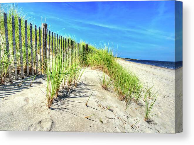 Sand Canvas Print featuring the photograph Waterfront Sand Dune And Grass by Gary Slawsky