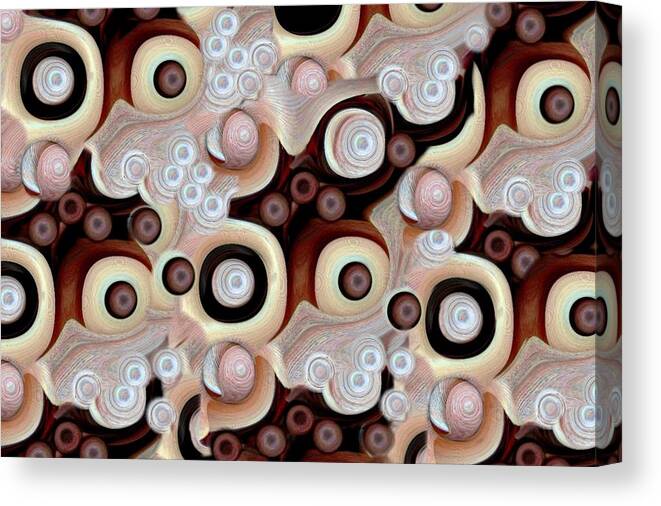 Abstract Canvas Print featuring the mixed media Waves Seashells Foam and Stones in Brown by Jacqueline Migell