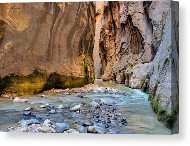 Zion National Park Canvas Print featuring the photograph Way of the Narrows by Adam Mateo Fierro