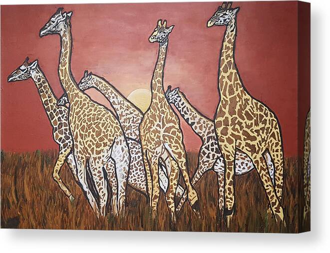Giraffes Canvas Print featuring the painting We Jammin Still by Rachel Natalie Rawlins