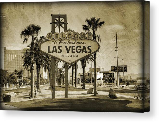 Las Canvas Print featuring the photograph Welcome To Las Vegas Series Sepia Grunge by Ricky Barnard